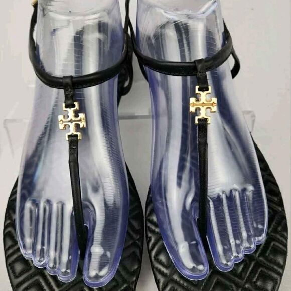 Tory Burch Designer 'Marion' Quilted Leather Sandal Slingback Thong Black 10 M - Picture 1 of 10
